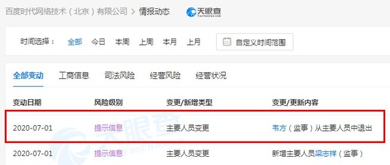 原百度集團(tuán)副總裁韋方退出百度時(shí)代網(wǎng)絡(luò)技術(shù)(北京)有限公司監(jiān)事